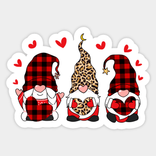 Three Gnomes Holding Hearts Happy Valentines Day 2021 leopard Red plaid Sticker